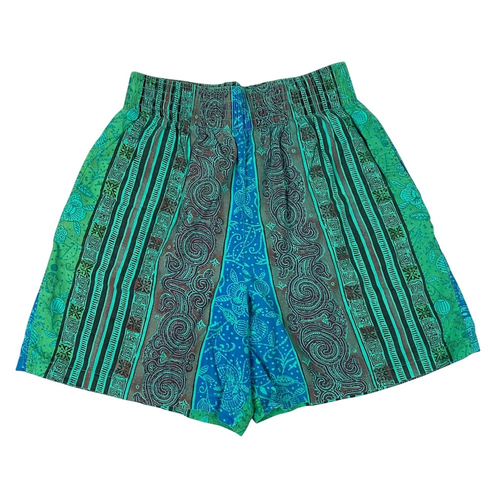 Palmettos Vintage Batik Mixed Print Smocked Elastic Waist Shorts Womens‎ M Boho